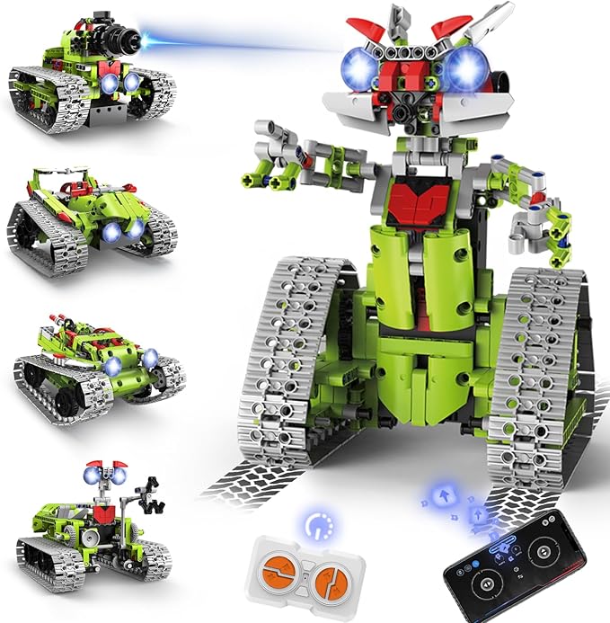 5 in 1 STEM Robot Building Kit, APP & Remote Control Robotics Building Toys, 705 Pcs DIY Building Robot/RC Car/Tank with Light, Building Toy Gifts for Boys Girls Kids 8-16 Science Learning