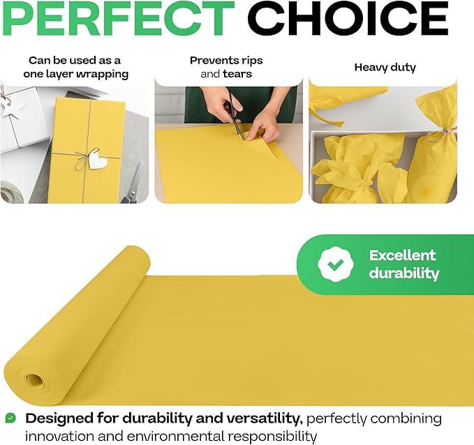 12" x 1200" (100 ft) Yellow Kraft Paper Roll, Pack of 2 - USA-Made Quality Craft Paper for Gift Wrapping, Kids' Arts & Crafts, School Projects - 100% Recycled, 50 lb Natural Material by IDL Packaging