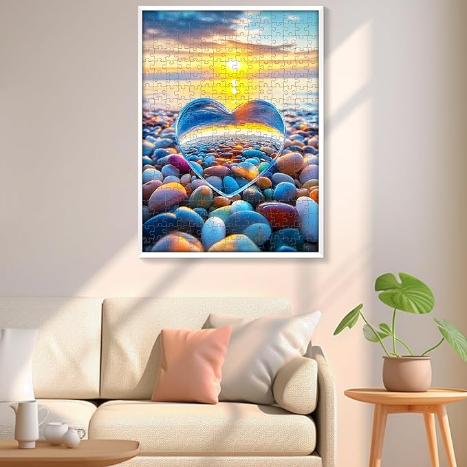 300 Piece Puzzles for Adult, Sunset Beach Jigsaw Puzzles 300 Pieces for Adults Kids Senior, Love Cobblestone Theme Adult Jigsaw Puzzles, Challenging Family Fun Puzzle Activity Game Gift 20.5 X 15 in