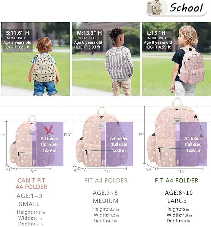 Corduroy Kids Backpack for Boys 6-10: Boys Girls Backpacks for Elementary Kindergarten 15” H Fit Folder