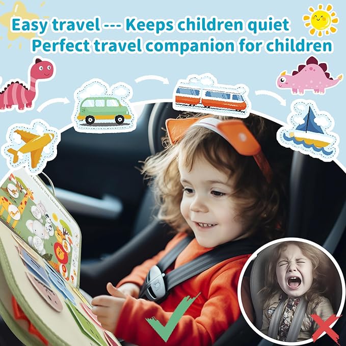 Toddler Busy Board - Montessori Busy Book Travel Toys Sensory Board Educational Activity Book for Learning Fine Motor Skills, Gifts for Girls Boys Toddler