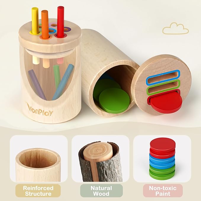 Vanplay Montessori Toys for 2 Year Old - Wooden Learning Color Sorting Toys for Toddlers, Fine Motor Developmental Infants Sensory Matching Games 18 Month Old Baby Boys Girls Gifts