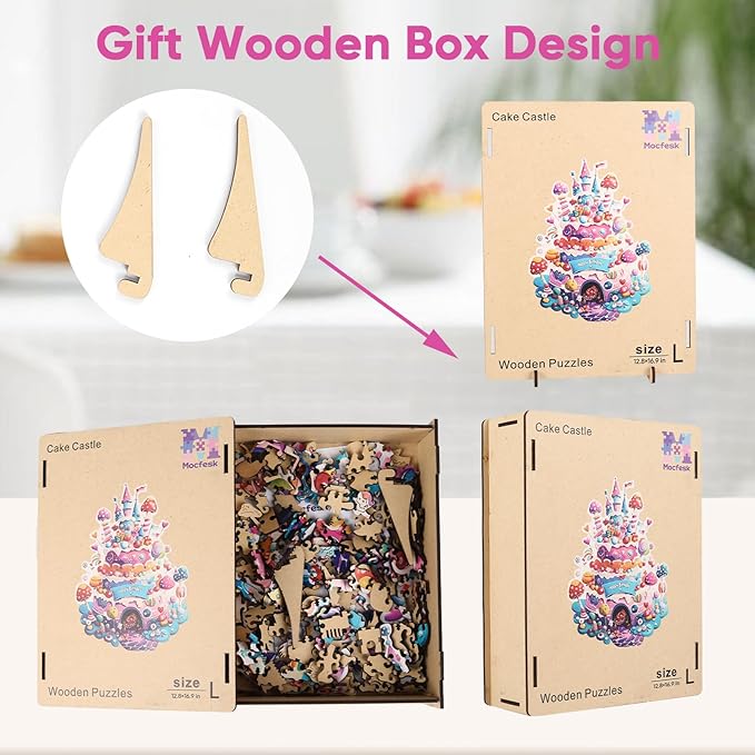 Wooden Puzzles for Adults, Birthday Cake Castle Puzzles 448 Pieces, Unique Shaped Mushroom Jigsaw Puzzles for Adults and Kids, Birthday Gifts Fun Challenge Family Game 16.9'' x 12.8''