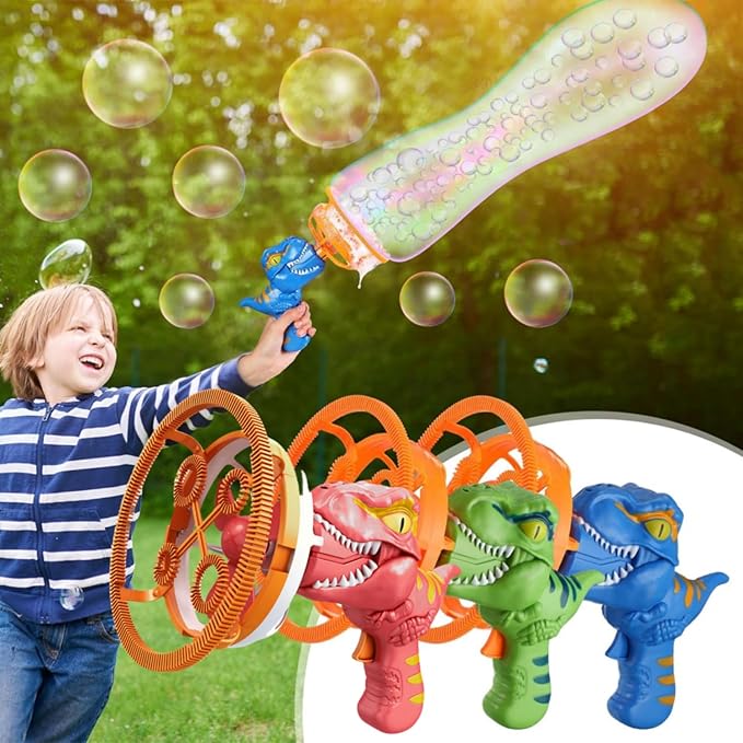 Dino Bubble Gun Bubble Machine for Dinosaur Bubble Blower Toy for Kids and Toddlers Bubble in Bubble Gun Party Favors Birthday for 3 4 5 6 7 8 9 10+Years Old Boys and Girls (Red)