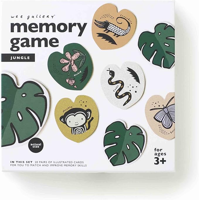 Wee Gallery Memory Game - Jungle Animals and Plants - Brain Building Matching Activity - Animal Recognition, Motor Skills, Creative Play, and Problem Solving for Children
