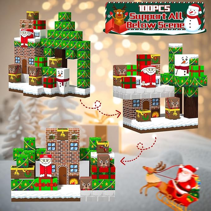 100PCS Magnetic Blocks for Kids Christmas, Build My Pixel World Magnetic Building Cubes Blocks, STEM Stacking Magnets Construction Toys Birthday Gifts for Boys and Girls Age 3+ Years Old