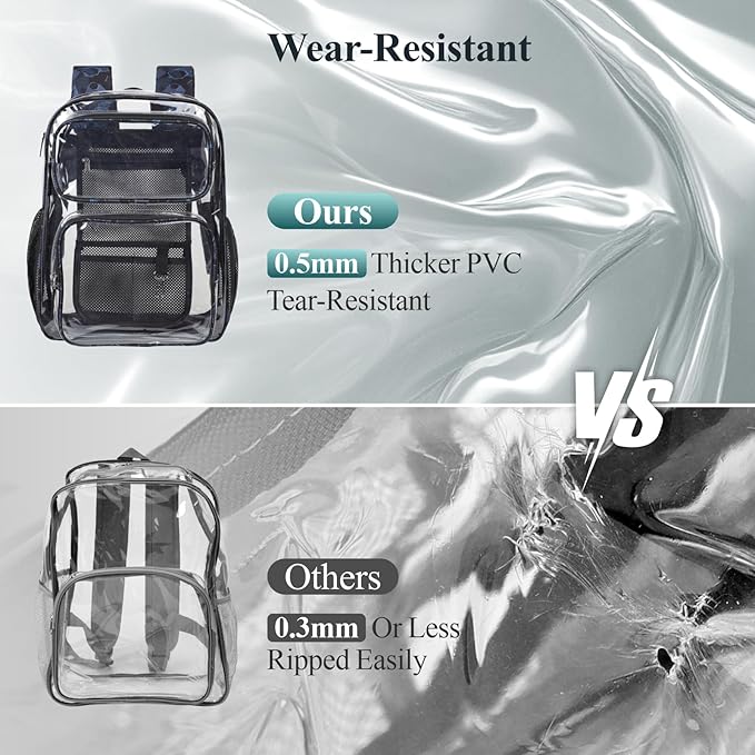 PACKISM Clear Backpack for School - 17 inch Large Heavy Duty Clear Bookbag, See Through PVC Backpacks (for age 12 above)