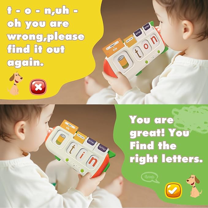 Alphabet Talking Flash Cards & Math Games for Kids 2-8, Speech Therapy Toys, ABC Learning Toys, 56 Math Flashcards & 106 CVC Word Games, Preschool Kindergarten Gifts for Boys & Girls