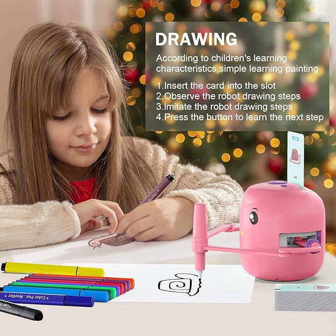 Smart Drawing Robot for Kids,Montessori Educational Painting Toy for 5+ with Voice Interaction&16 Color Pens,Magic Drawing Robot with 150 Learning Word Cards,Ideal Gift for 5+ Year Old Boys Girls