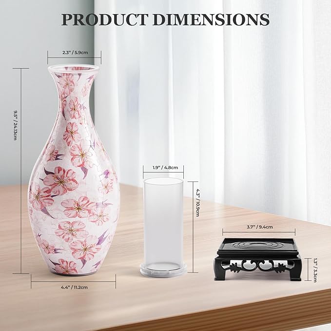 3D Puzzle with Pink Floral Pattern, DIY Decorative Vase for Home & Gift