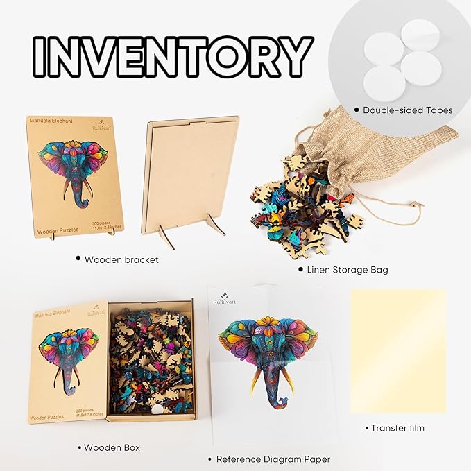 Ruikiyart Wooden Puzzles for Adults, 5MM 500 Pieces Mandala Elephant Jigsaw Puzzles Unique Shapes, Animal Puzzles Gift for Kids and Adults on Birthday,Thanksgiving,Christmas (19.6"x18.2")