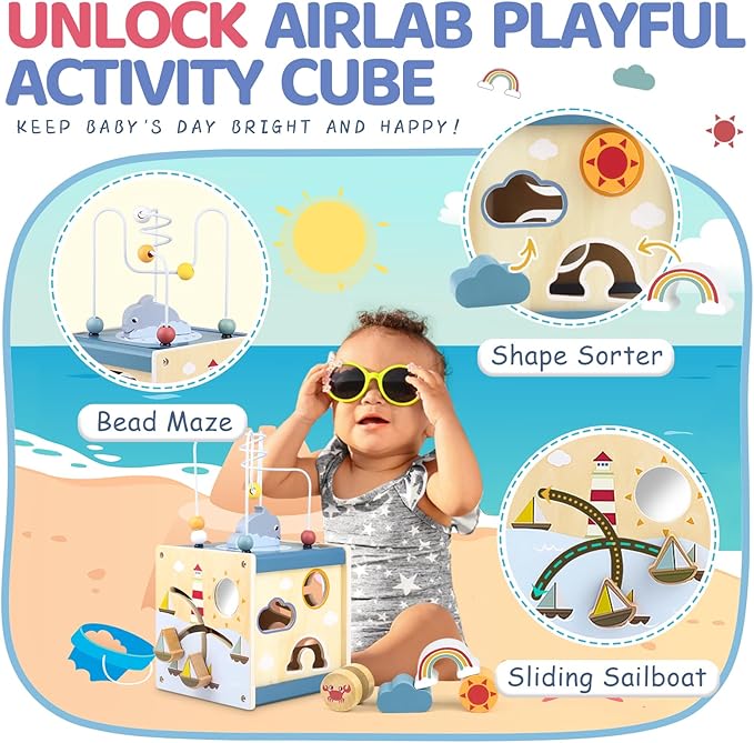 Wooden Activity Cube Montessori Toys for 1 Year Old Toddlers 12 Months + Toddler Learning Toys 1-3 Boys Girls Baby Sensory Interactive Birthday Gift
