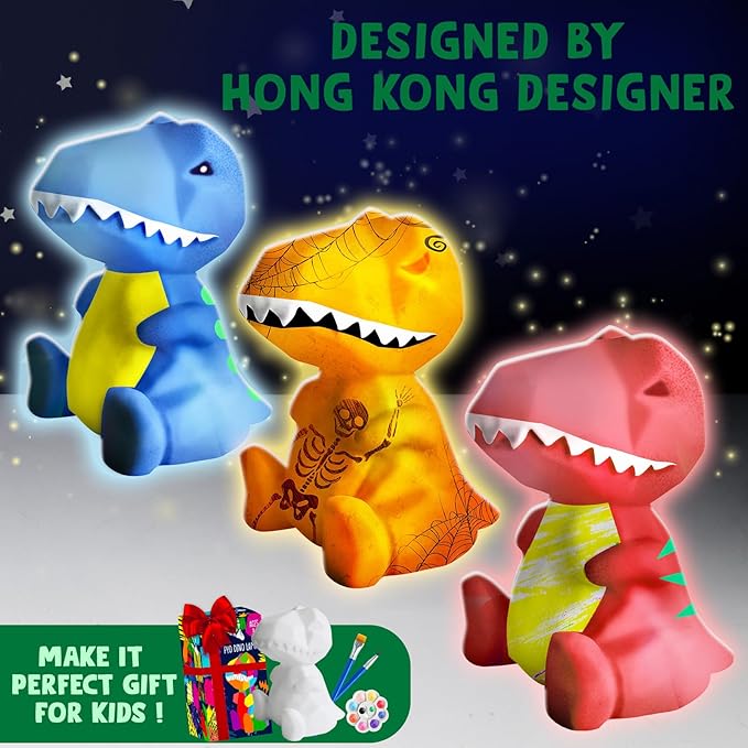 Goodyking Paint Your Own Dinosaur Lamp Kit, DIY Night Light, Arts & Crafts for Teens Girls Boys, Painting Kit for Kids, Room Decorations, Christmas Crafts Birthday Gifts for Kids Ages 3 4 5 6 7 8 9