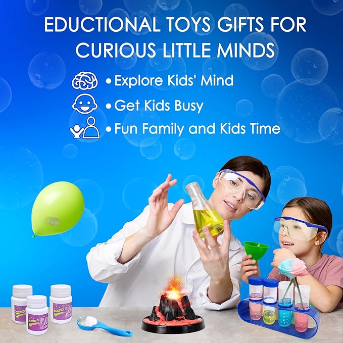 200+ Science Experiments Kit for Kids, Science Project Lab Volcano Toys Birthday Gifts for Boys & Girls, Chemistry Set, Gemstone S.T.E.M Educational Learning Activities