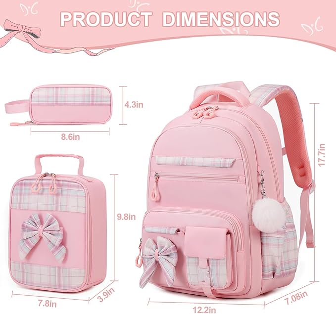 Backpack for Girls, 3PCS Girls Backpack for School with Lunch Bag Pencil Case, Cute Kids Teens Bookbag for Kindergarten Elementary Preschool Middle School