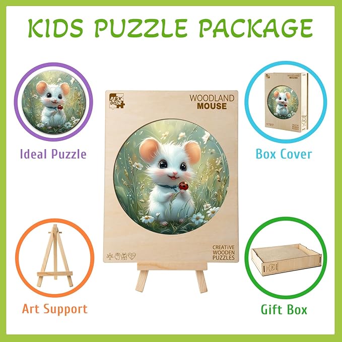 Wooden Puzzles for Kids Ages 4-6 - Woodland Mouse 50 Pieces Children Puzzles - Large Pieces Kids Puzzle with Unique Shapes - Educational Puzzles Toys for Boys and Girls (11.4 * 11.4 in)