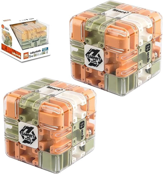 Large Labyrinth 3D Puzzle Maze Cube Engaging Brain Teaser Toy for Adults and Kids Challenging Logic Puzzle Ball Stress Relief Fidget Cube IQ Training Educational Focus Game Gift(2PCS)