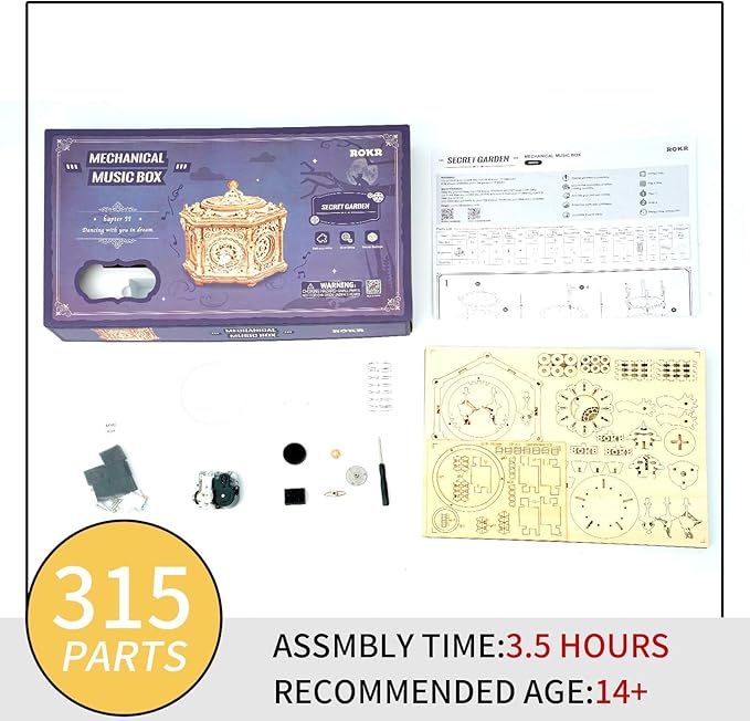ROKR 3D Wooden Puzzles Delicate Music Box, DIY Mechanical Model Kits, Romantic Gift on Birthday/Valentine's Day, Vintage Style Decoration for Home