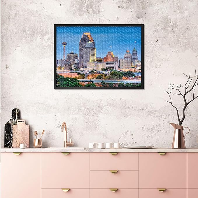 Puzzles for Adults 1000 Pieces Beautiful San Antonio Skyline Challenging Jigsaw Puzzles for Adults, 27.5x19.7 Inch Puzzle Game for Women Home Decor Birthday Gift (Texas Cityscape Skyscrapers)