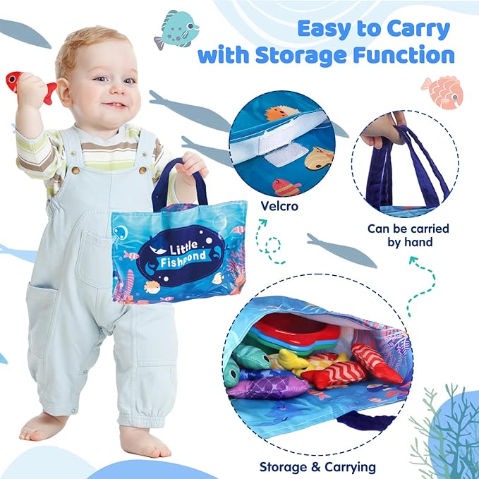 Fish Montessori Toys Gift for Baby 1 year Old 12-18 Months, 22 pcs Fishing Sorting Toy 1 2 Year Kids with Stacking Cups, Boy One Year Old Girls Easter Birthday Gift Toddler Toys for Aged 1 2