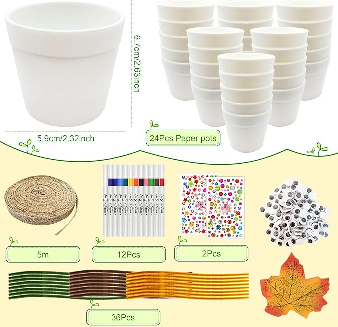Cinrobiye 24 Set Fall Scarecrow Craft Kit DIY Garden Pot Plant Crafts Pot with Stickers for Fall Thanksgiving Autumn Harvest Classroom Creative DIY Art Project Bulk Painting (Scarecrow)