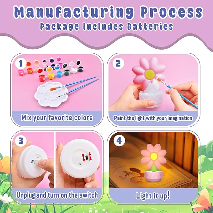 ASIOWELY Paint Your Own 8-Petal Flower Lamp Kits,Arts and Crafts Supplies for Kids Toys Ages 4-6-8,DIY Art Night Light Painting for Girls Ages 5-10,Birthday Gifts for 3-12+ Year Old Toddler Teen Adult