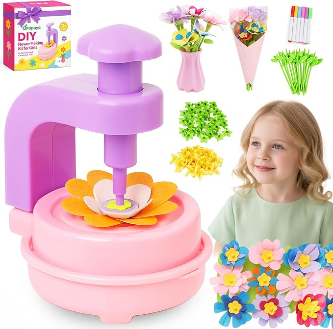 Fabric Flower Bouquets Toys for Girls - DIY Kits for Kids w/ Markers & Challenge Cards - Arts & Crafts for 3 4 5 6 7 8 9 10 Year Old Girl - Educational Toys - Art and Craft Kits for Girls