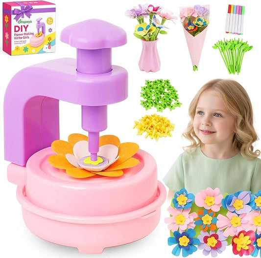 Fabric Flower Bouquets Toys for Girls - DIY Kits for Kids w/ Markers & Challenge Cards - Arts & Crafts for 3 4 5 6 7 8 9 10 Year Old Girl - Educational Toys - Art and Craft Kits for Girls