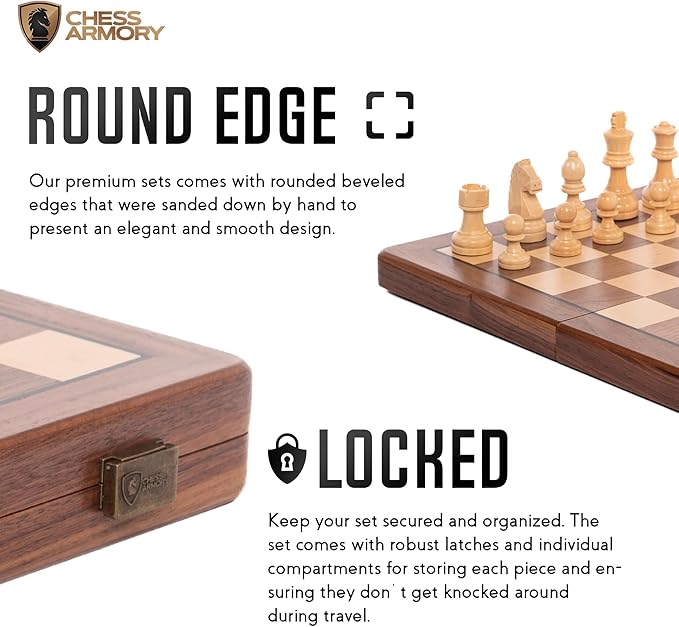 Chess Armory 15 inch Chess Set Magnetic - Premium Wooden Board Game with a Portable Wood Case and Secure Storage for Pieces, Set for Kids and Adults (Walnut Wood)