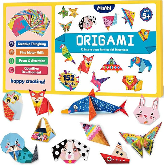 Origami Paper Kit for Kids Ages 5-8 8-12,152 Sheets Origami Paper Set - 72 Double Sided Patterns with Guiding Book,DIY Art and Crafts Kit Travel Activities Party Favor Gifts for Girls Boys