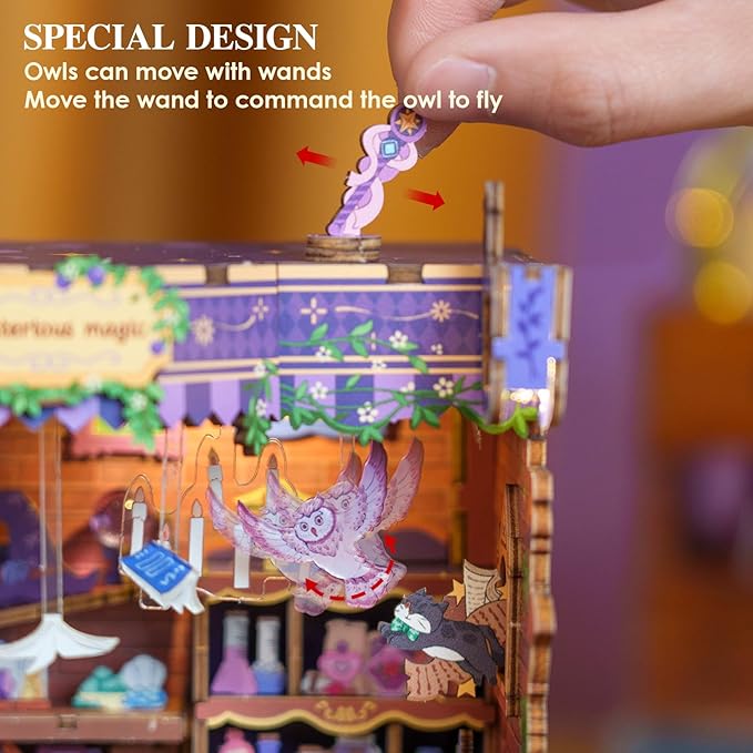 MOMIBOOK Book Nook Kit 153 Pcs DIY Miniature Dollhouse Kit for Adults, 3D Wooden Puzzle Mini Booknook Bookend Bookshelf Decor, Tiny House Model, Party Christmas Birthday Gifts, Fingertip Magic Cabin