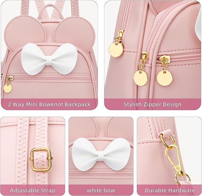 KKXIU Girls Initial Bowknot Cute Mini Backpack for Toddler, Travel Small Girl Backpacks, Personalized Trendy Stuff Gift for Little Girls and Kids(Pink)