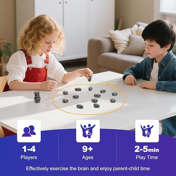 Magnet Game with 3 String, 36 Travel-Stones Magnetic Chess Game for Family & Party & Travel & Camping - Puzzle Strategy Games, Player Games for Kids & Adults (Age 9+)