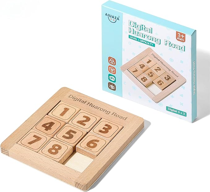 Wooden Number Sliding Puzzle,Brain Teasers Toy Tangram Slide Puzzle Game,Sequential Puzzles Board Game,Educational Toys for Kids and Adults (1-8 Samll Size)