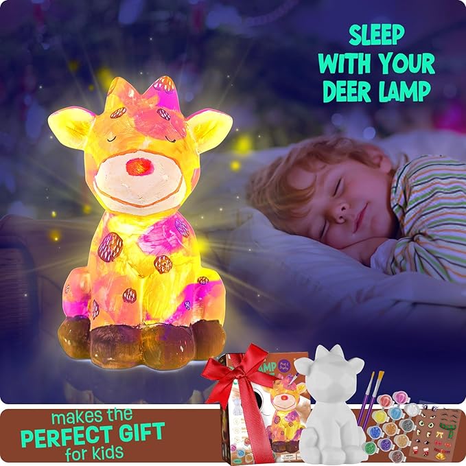 Paint Your Own Deer Lamp Kit, Art Supplies Arts & Crafts Kit, Painting kit for Kids 6-12, Arts and Crafts for Kids Ages 8-12, Toys Girls Boy Birthday Gift Ages 6 7 8 9 10 11 12+