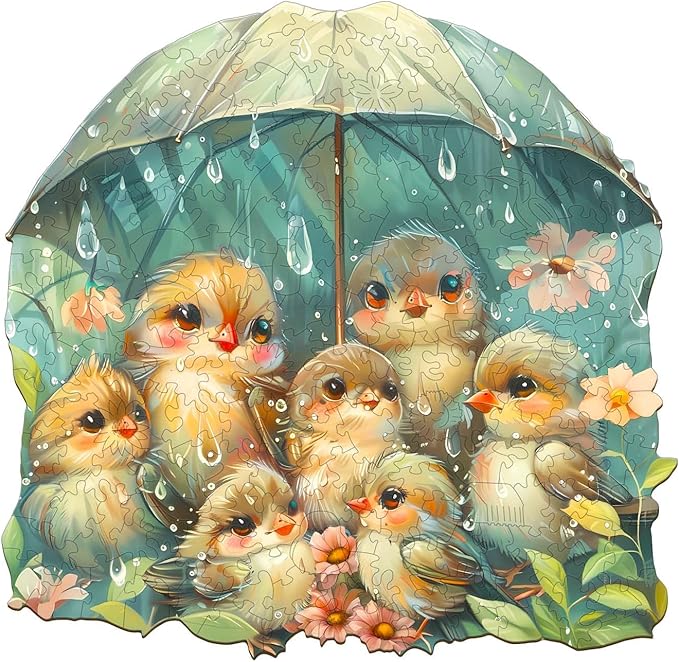 Wooden Puzzles for Adults, Bird Holding Umbrella Wooden Jigsaw Puzzles for Adults Kids, Unique Shaped Wood Puzzles Adult, Creative Birthday Gifts for Friends Family Game(8.5 * 8.1in 100pcs)