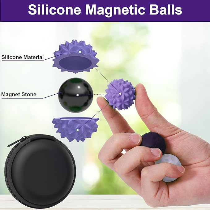 BUSOHA Silicone Magnetic Fidget Balls - 4 Pack Fidget Toys Stress Balls for Adults Sensory Stone Travel Toys for Calming,Autism and ADHD,Gifts for Classroom Kids Girls Boys Teens