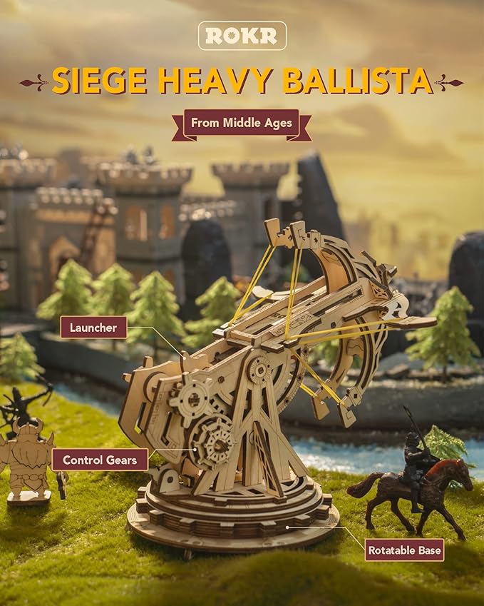 ROKR DIY Wooden Catapult Kit-3D Wooden Puzzle for Adults-Wood Ballista Model Building Kit-STEM Gift for Boys and Girls