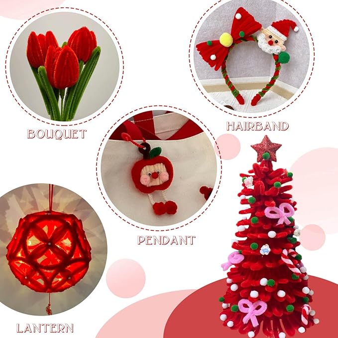 URSDIART (350pcs/Set) Red Pipe Cleaners and Wiggle Eyes,12 Inch 300pcs Red Pipe Cleaners for Crafts,Chenille Stems Pipe Cleaners Bulk Fuzzy Sticks DIY Creative, Christmas Decoration Art Supplies