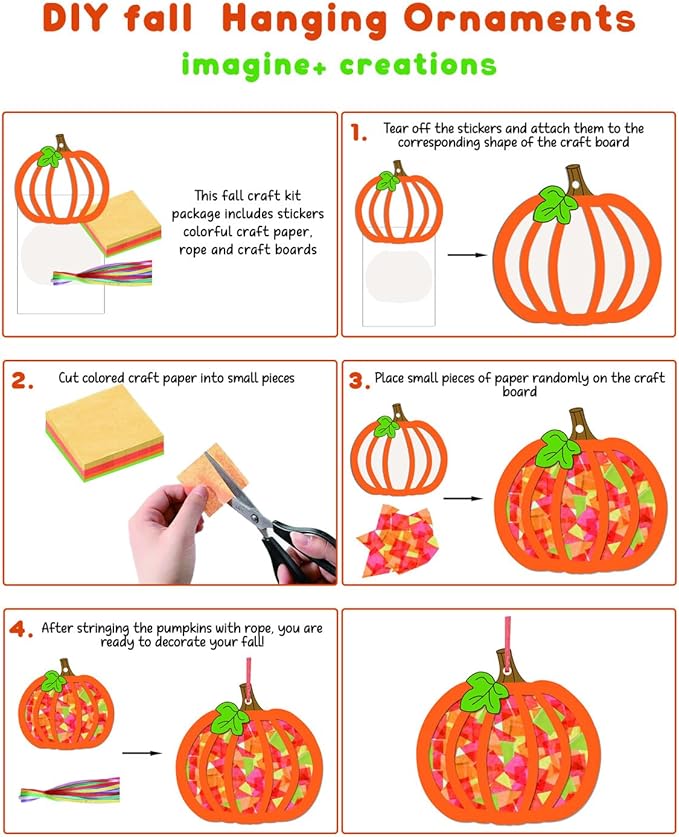 Zliisang 24PCS Make You Own Fall Crafts Kit Bulk Maple Leaves Pumpkin Apple Acorn Paper Suncatchers DIY Kit for Autumn Thanksgiving Activities Decorations Window Stained Glass Effect Art Supplies