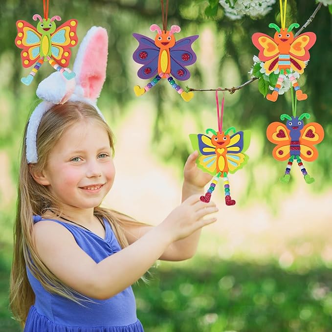 Fennoral 12 Pack Butterfly Craft for Kids Make Your Own Butterfly Foam Stickers with Beads DIY Arts and Crafts for Kids Boys Girls Party Favor Spring Summer Decoration Birthday Gifts