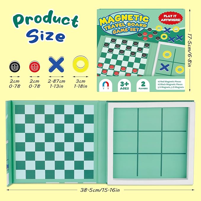 Torlam Magnetic Travel Games for Kids, Board Game Chess Party Camping Games Road Family Night Car Trip Games Activities for Kids and Adults