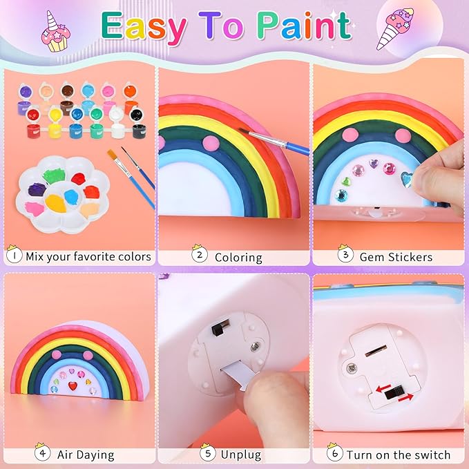 dededa Paint Your Own Unicorn & Rainbow Night Light Art Kit, Arts and Crafts for Kids Ages 4-8,Unicorn Toys Unicorns Gifts for Girls Ages 6-8 Painting Kit for Kids 8 9 10 11 12+