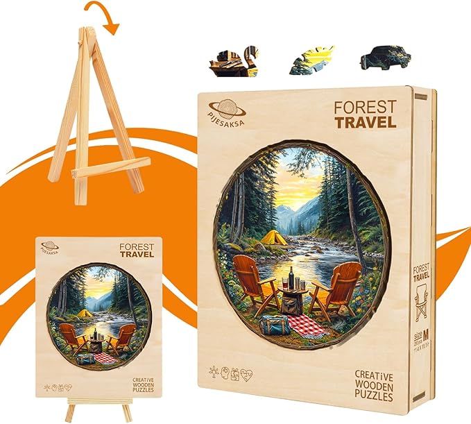 Wooden Puzzles for Adults, Forest Travel Wood Puzzles Adult, Unique Shape Wooden Jigsaw Puzzle, Presents for Family and Friends, Wall Art Home Decor (M-11.4 * 11.1in-200 Pieces)