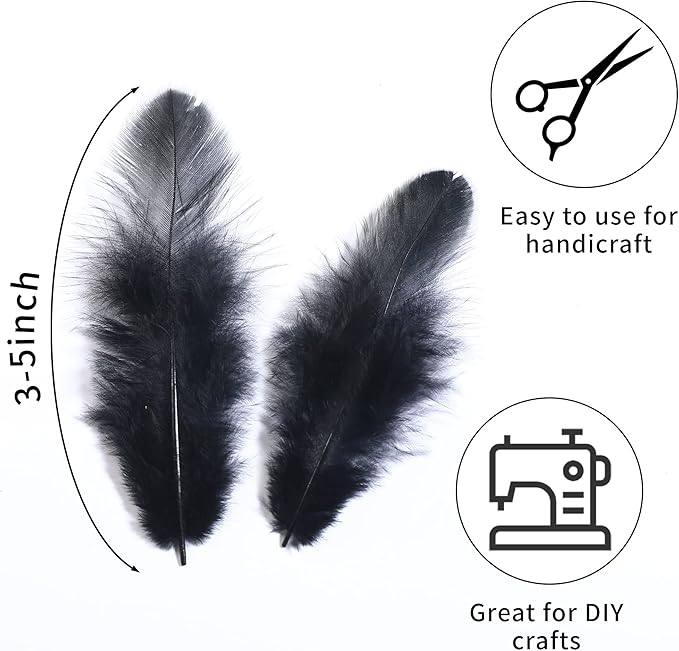 Soarer Black Craft Feathers Bulk - 300pcs 3-5inch Natural Feathers for Wedding Home,Dream Catcher Supplies,DIY Crafts and Halloween Holiday Party(Black)