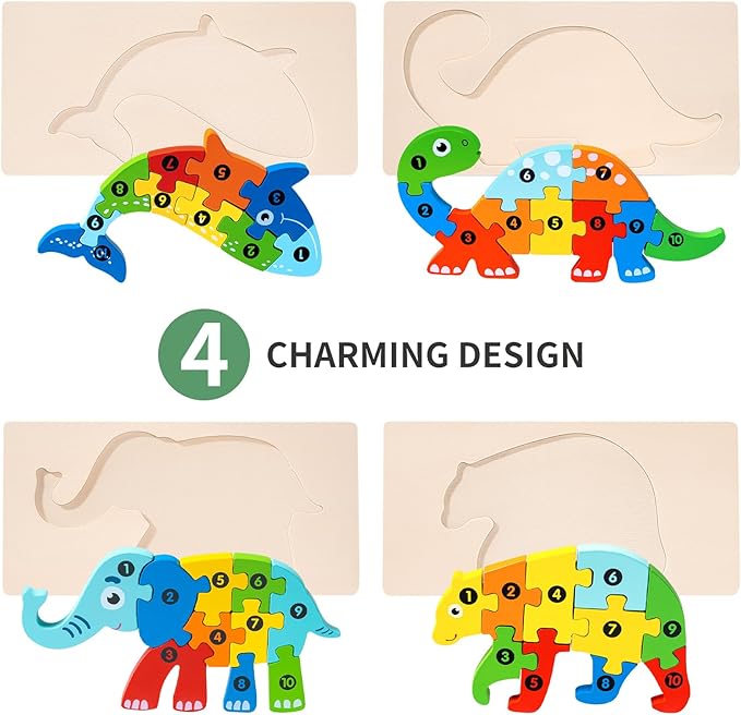 7 Pack Wooden Animal Toddler Puzzles for Kids Ages 3-5, Baby Montessori Toys for Kids Age 3 4 5 6 Years, 7 Animal Shape Learning Jigsaw Toys for 3 Year Olds for Boy Girl Ideal Gift