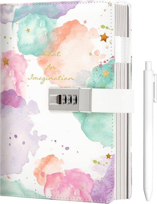 CAGIE Diary for Girls Age 8-12 Gifts for 9 10 11 12 Year Old Girls Diary with Lock, Tie Dye Design 192 Pages Lock Diary with Pen, 5.7 x 8.5 Inch Birthday Gifts for Girl Journal with Lock
