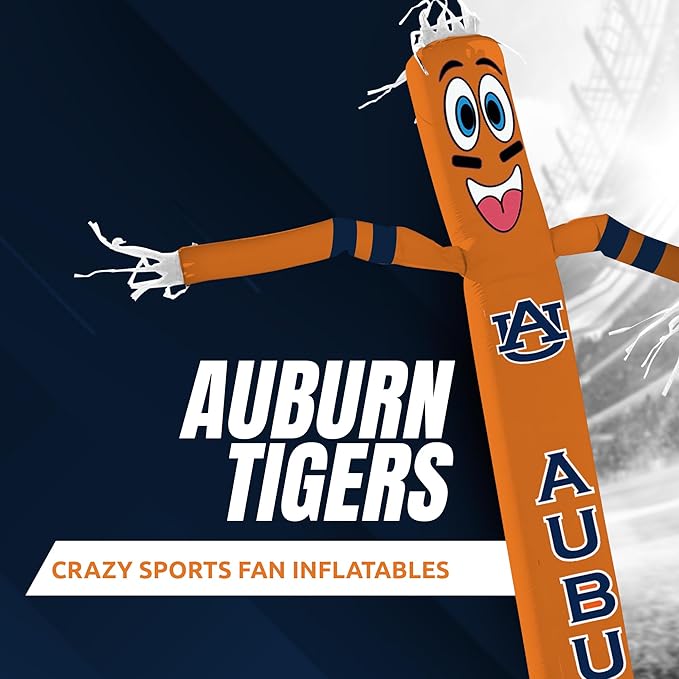 NCAA Auburn Tigers Football Wacky Waving Inflatable Tube Guy with LED Lights & Built-in Blower - 6" x 36" x 96" Inflatable Tube Man Crazy Sports Fan Outdoor Party Decoration