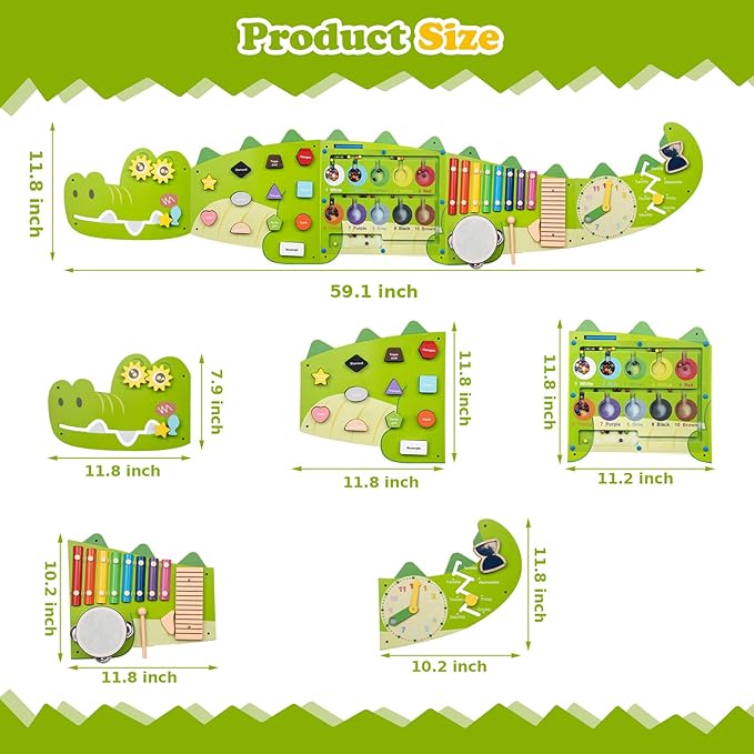 Weihnacht Crocodile Wall Busy Board Panels,11-in-1 Montessori Sensory Toys, Toddler Learning Activity Center,Montessori Philosophy Sensory, Educational Toys, Conducive to All-Round Development
