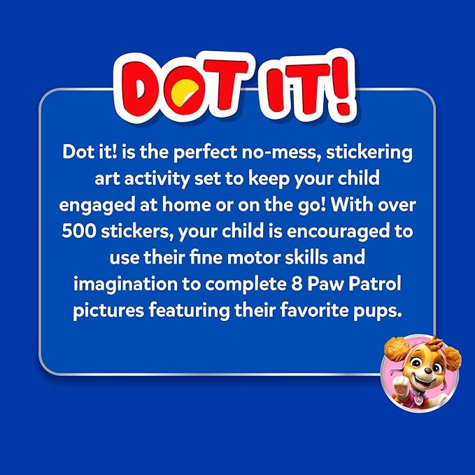 Skillmatics Dot It Sticker Art - PAW Patrol, Mess-Free Fun for Kids, 500+ Stickers, Craft Kits, DIY Scrapbooking Activity, Travel Toys, Gifts for Boys & Girls Ages 3, 4, 5, 6, 7